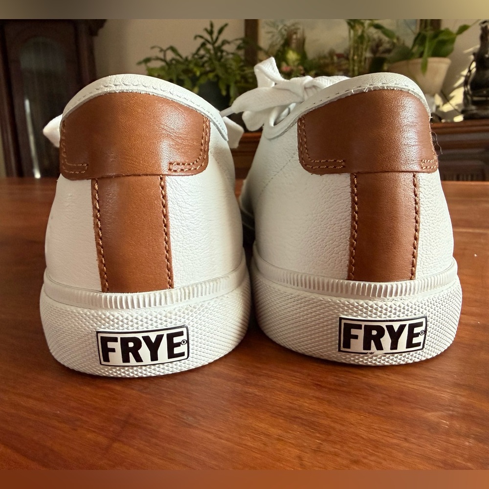 Frye White Canvas Low-Top Sneakers with Brown Heel Accent - Picture 4 of 6